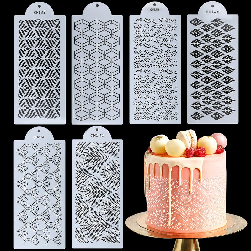 MAMUNU 6PCS Cake Decorating Stencils, 13.8 x 6 Inch Cake Stencils Decorating Buttercream, Spray Floral Cake Stencils Templates, Plastic Cake Molds for Fondant Baking Dessert Birthday Wedding Cake Decoration - Image 1